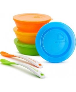 MUNCHKIN bowl set with lids and two spoons LOVE A BOWL