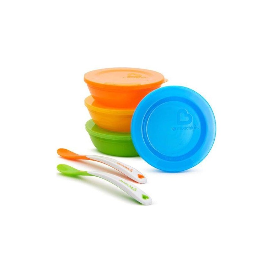MUNCHKIN bowl set with lids and two spoons LOVE A BOWL