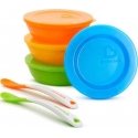 MUNCHKIN trauku komplekts ar vāciņiem un divi karotītes LOVE A BOWL MUNCHKIN trauku komplekts ar vāciņiem un divi karotītes LOVE A BOWL