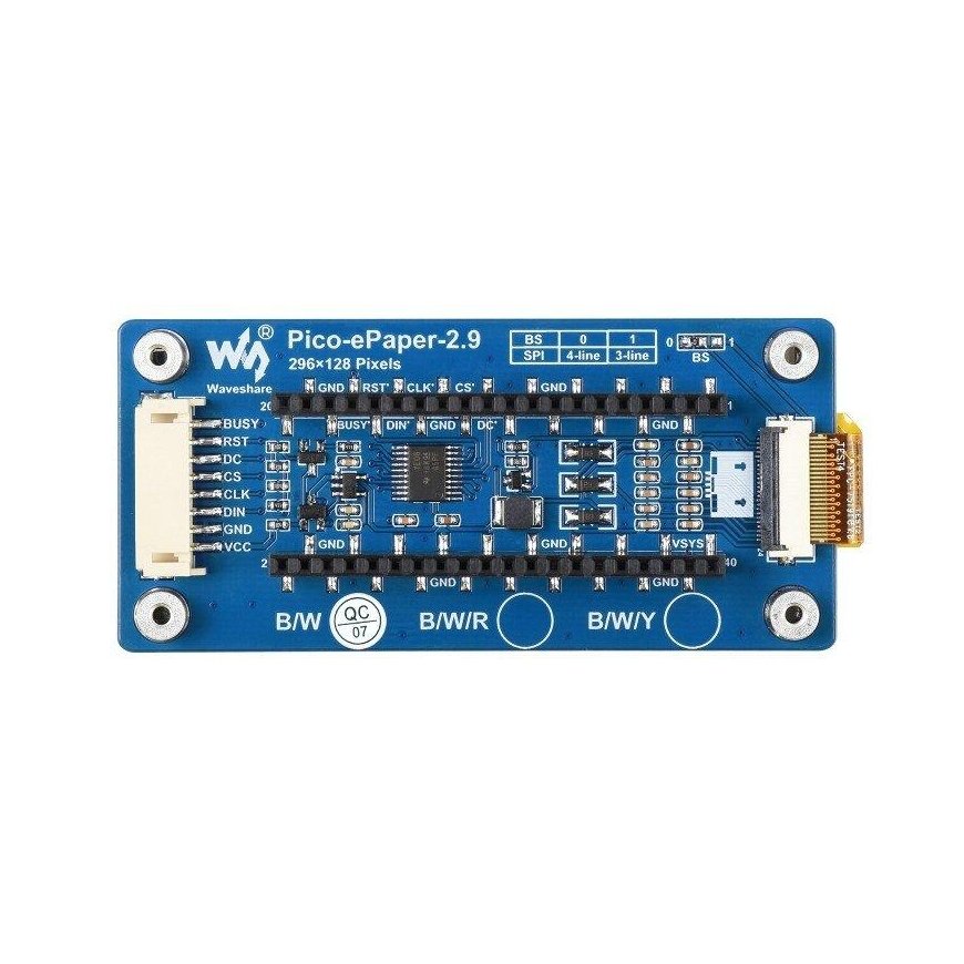 E-papīrs E-Ink, 2.9" 296x128px, SPI, melns un balts, paredzēts Raspberry Pi Pico, Waveshare 19408 – 5