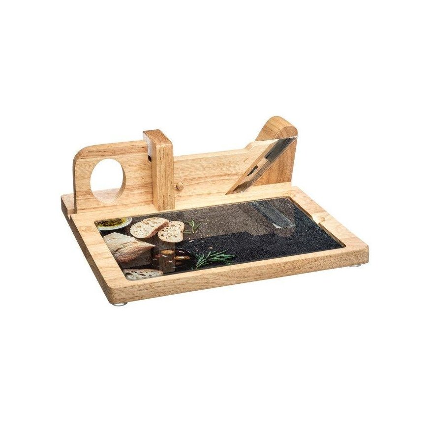 Secret De Gourmet Wooden board with cutting board, multifunctional kitchen accessory with glass plate for serving dishes