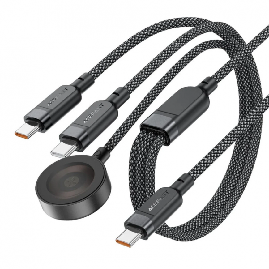 Acefast C6-11 USB-C 3in1 kabelis - 2x USB-C / Qi 480Mb/s 100W 1.2m - Juodos spalvos