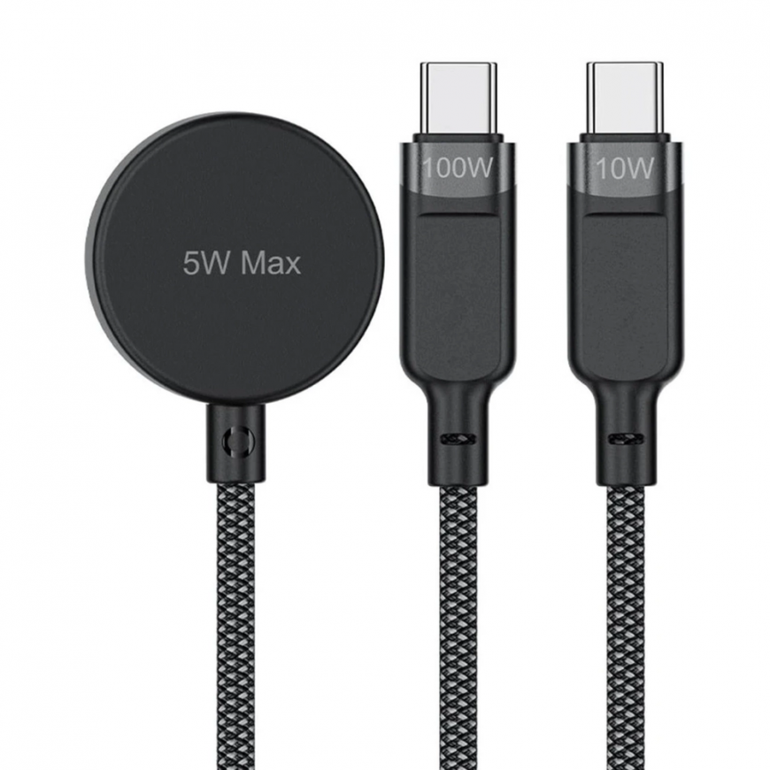 Acefast C6-11 USB-C 3in1 kaabel - 2x USB-C / Qi 480Mb/s 100W 1.2m - Musta värvi – 2