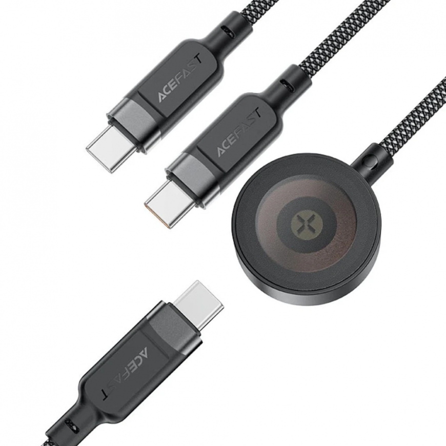 Acefast C6-11 USB-C 3in1 cable - 2x USB-C / Qi 480Mb/s 100W 1.2m - Black color – 3