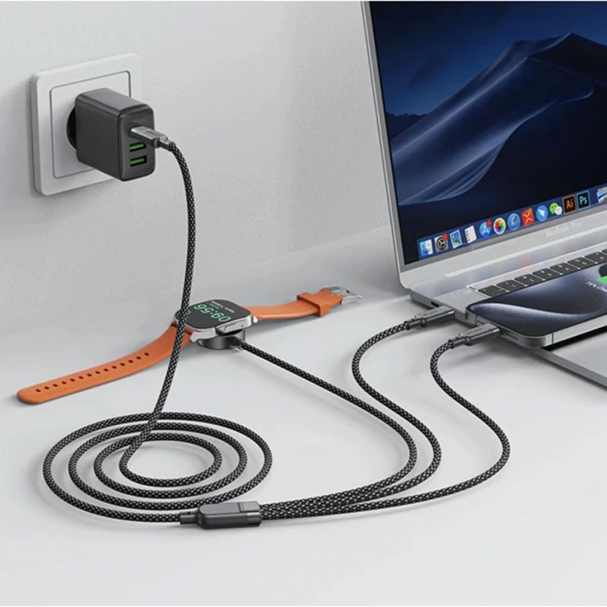 Acefast C6-11 USB-C 3in1 kabelis - 2x USB-C / Qi 480Mb/s 100W 1.2m - Melna krāsa – 4