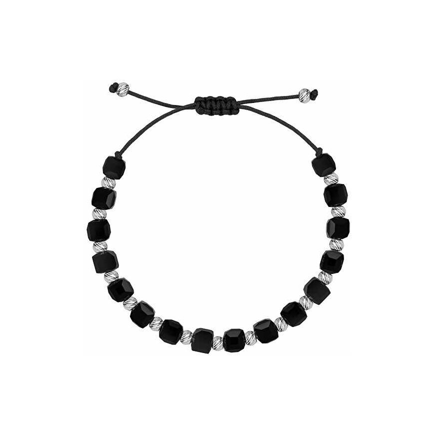 Brilio Silver Black textile bracelet with beads BRC236WBC