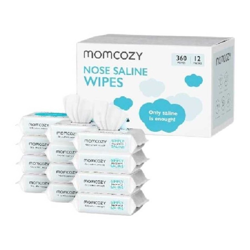 MOMCOZY MOIST WIPES WITH SALINE SOLUTION, 12 PACKS OF 60 PCS EACH.