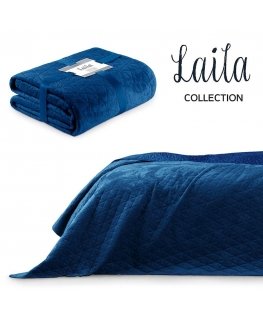 The LAILA bedspread in indigo color, glamour style, made of velvet textile, polyester 220x240 by AmeliaHome