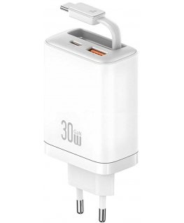 Laadija USAMS Xiang Series CC296 30W 1xUSB-C 1xUSB-A + valge USB-C kaabel
