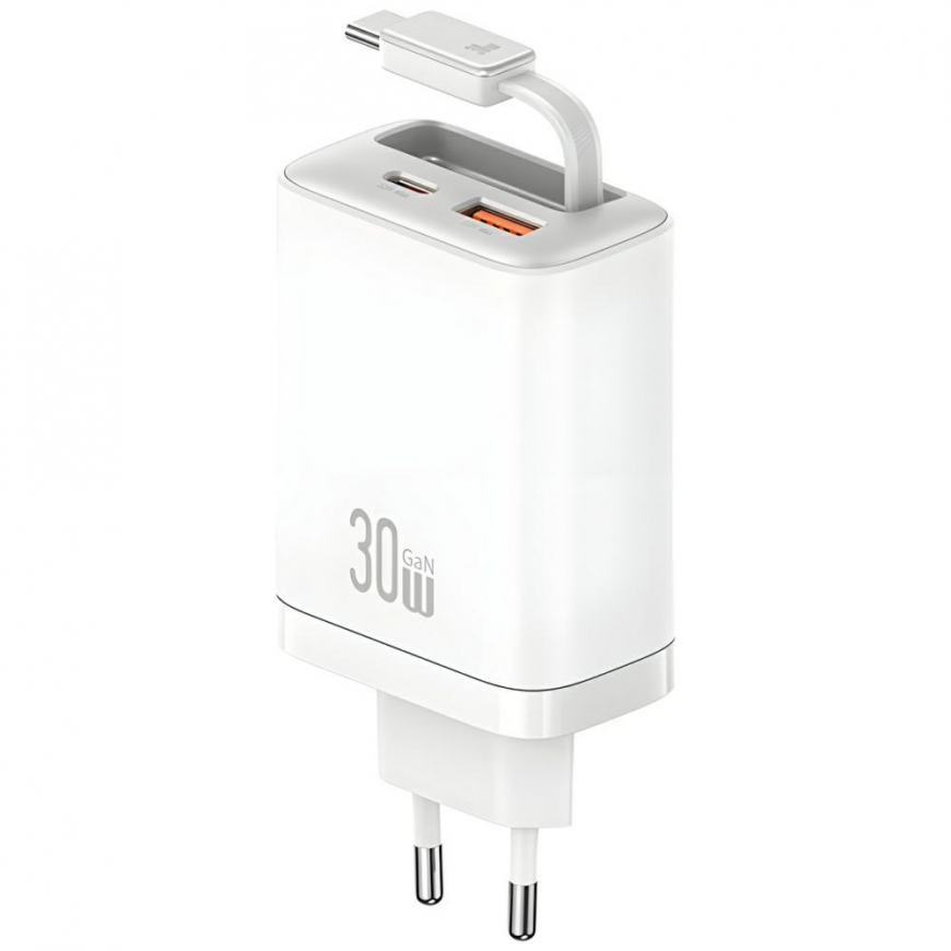 Laadija USAMS Xiang Series CC296 30W 1xUSB-C 1xUSB-A + valge USB-C kaabel – 2