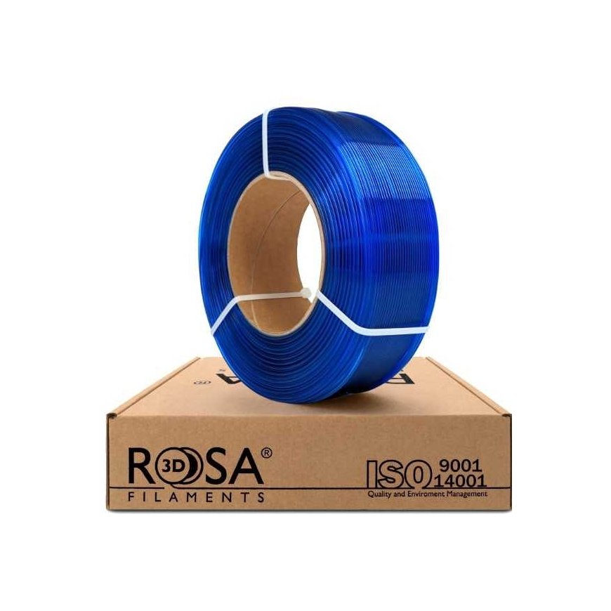 3D plastic PET-G blue transparent 1.75mm 1kg refill package Rosa3D