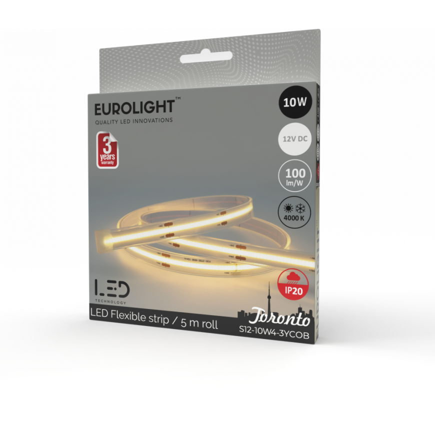Juosta LED 10W 12V 4000K COB IP20 5m Eurolight