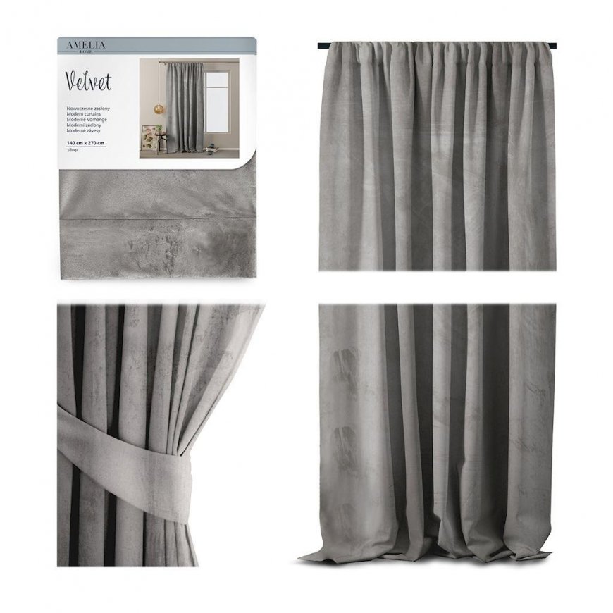 Naktinė užuolaida AmeliaHome VELVET 140X270 cm, 1 vnt., juosta/kabliukai, spalva: sidabrinė – 2