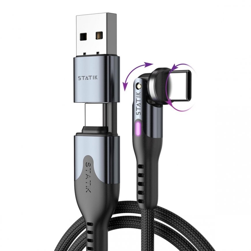 STATIK PowerPivot Pro pöörlev USB-C kaabel, must, 3 m