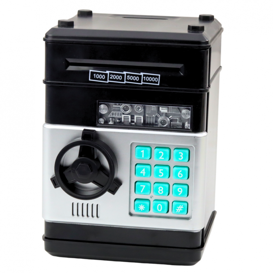 Lean Toys ATM safe piggy bank lights sounds PIN code Black – 2