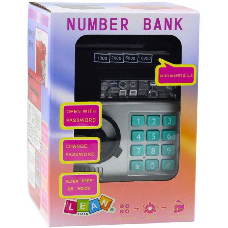 Lean Toys ATM safe piggy bank lights sounds PIN code Black – 3