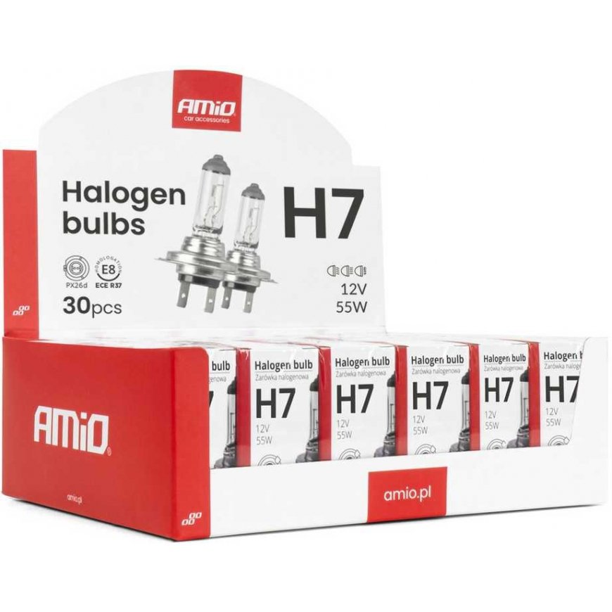 Halogen bulb set H7 12V 55W UV filter 30 pcs. amio-04399