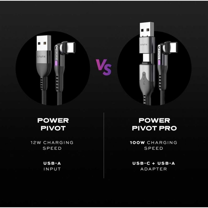 STATIK PowerPivot Pro braided cable, USB-C to USB-C, 2m, black – 2