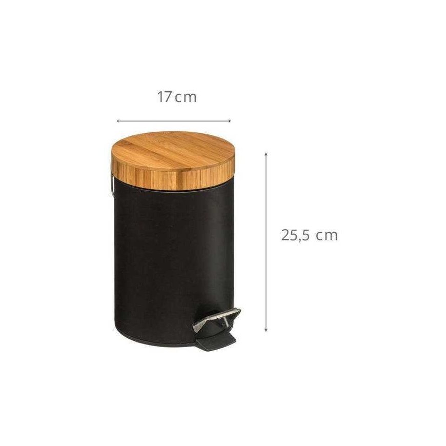 5five Simply Smart Kylpyhuoneen roskakori bambukannella, poljin - 3 l, metallia, bambua, musta väri, 21 x 26 cm – 5