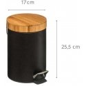 5five Simply Smart Vonios šiukšliadėžė su bambukiniu dangteliu, pedalas - 3 l, metalinis, bambukas, juodos spalvos, 21 x 26 cm