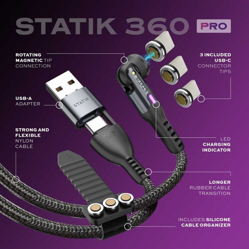 STATIK Statik 360 Pro Kaapeli 2.0 USB-C Vain 1m, Musta – 4