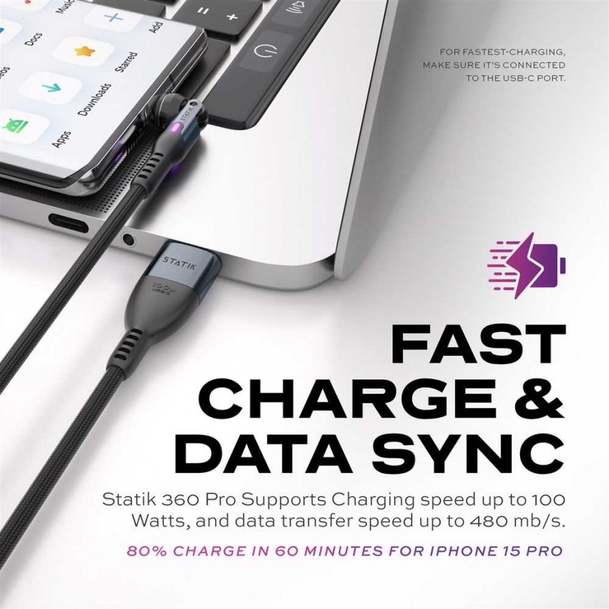 STATIK Statik 360 Pro Кабель 2.0 USB-C Только 1м, Черный – 5