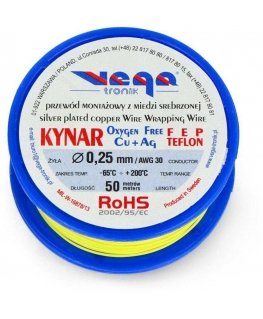 Vega Tronik Kynar silver-coated copper assembly wire - 0.25 mm / AWG 30 - yellow - 50 m