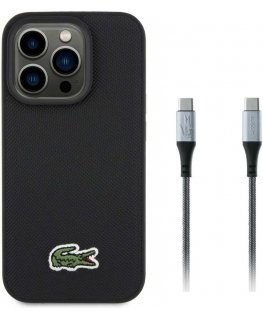 Lacoste Iconic Petit Pique Woven Logo MagSafe kate Apple iPhone 15 Pro musta värv + USB-C/USB-C kaabel