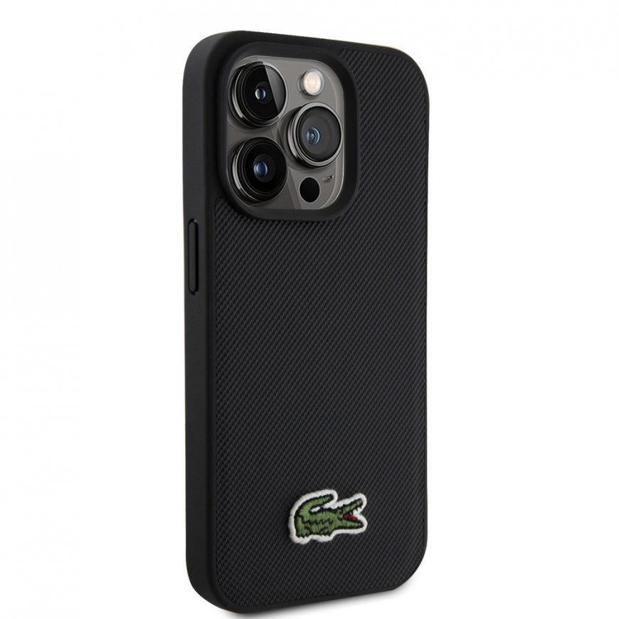 Lacoste Iconic Petit Pique Woven Logo MagSafe case for Apple iPhone 15 Pro in black + USB-C/USB-C cable – 3