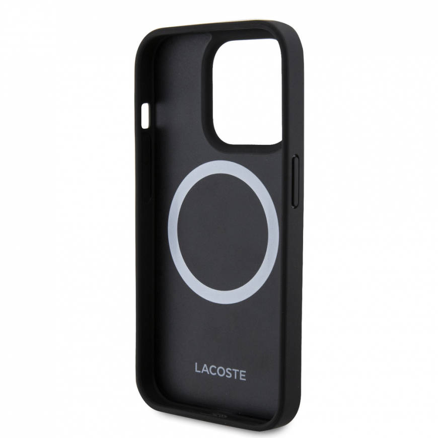 Чехол Lacoste Iconic Petit Pique с тканевым логотипом MagSafe для Apple iPhone 15 Pro черного цвета + кабель USB-C/USB-C – 5