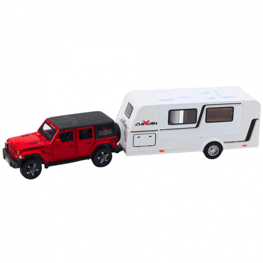 Lean Toys RED SUV WITH CAMPING TRAILER 1:32 – 2