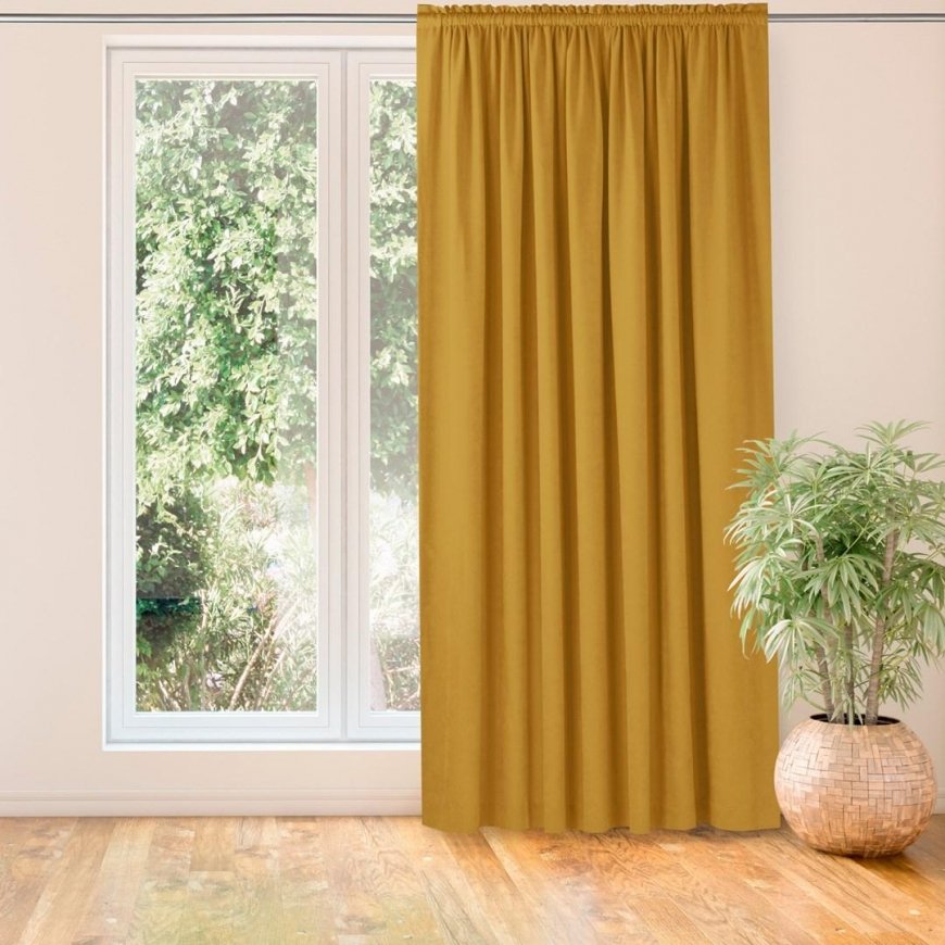 MILANA-verho sinapinankelta, klassinen, 5 cm, verhokujassa tasku ja 3 cm tupsut, 140x175 HOMEDE – 2