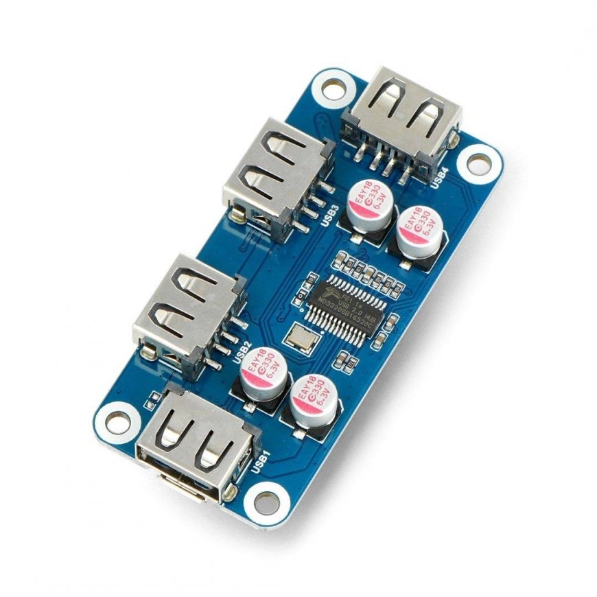 USB-hubin liitin (B) - 4-porttinen hubi - Raspberry Pi 4B/3B+/3B/Zero liitin - Waveshare 20317