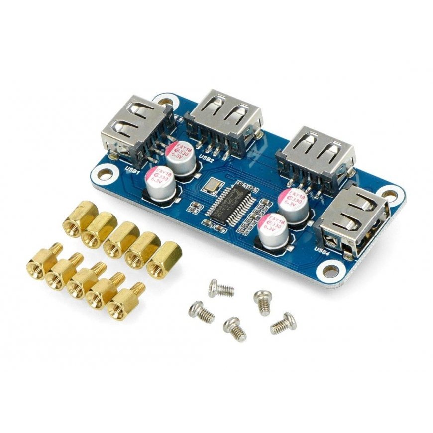 USB šakotuvo priedėlis (B) - 4 prievadų šakotuvas - Raspberry Pi 4B/3B+/3B/Zero priedėlis - Waveshare 20317 – 4