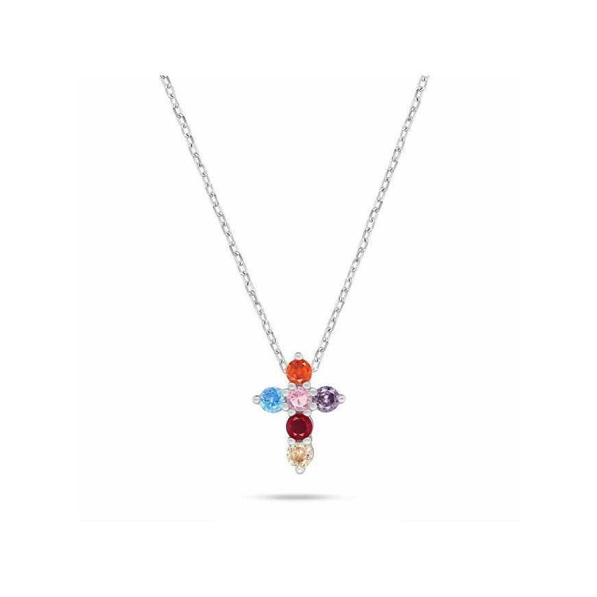 Brilio Silver Silver necklace with a cross and colored zirconias NCL208W