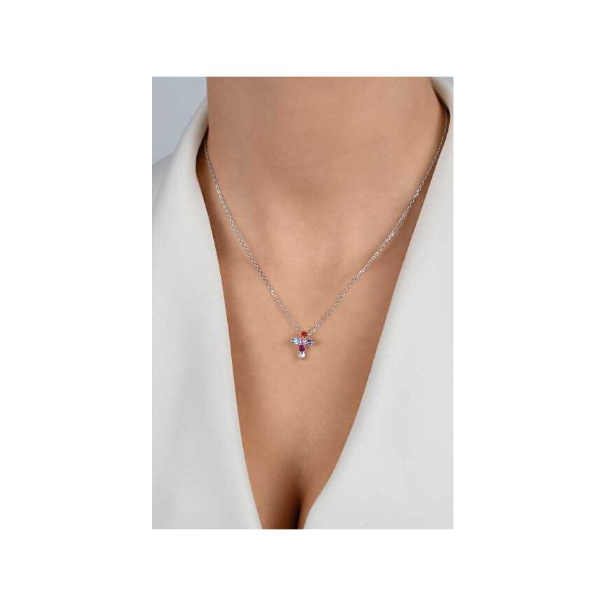 Brilio Silver Silver necklace with a cross and colored zirconias NCL208W – 3