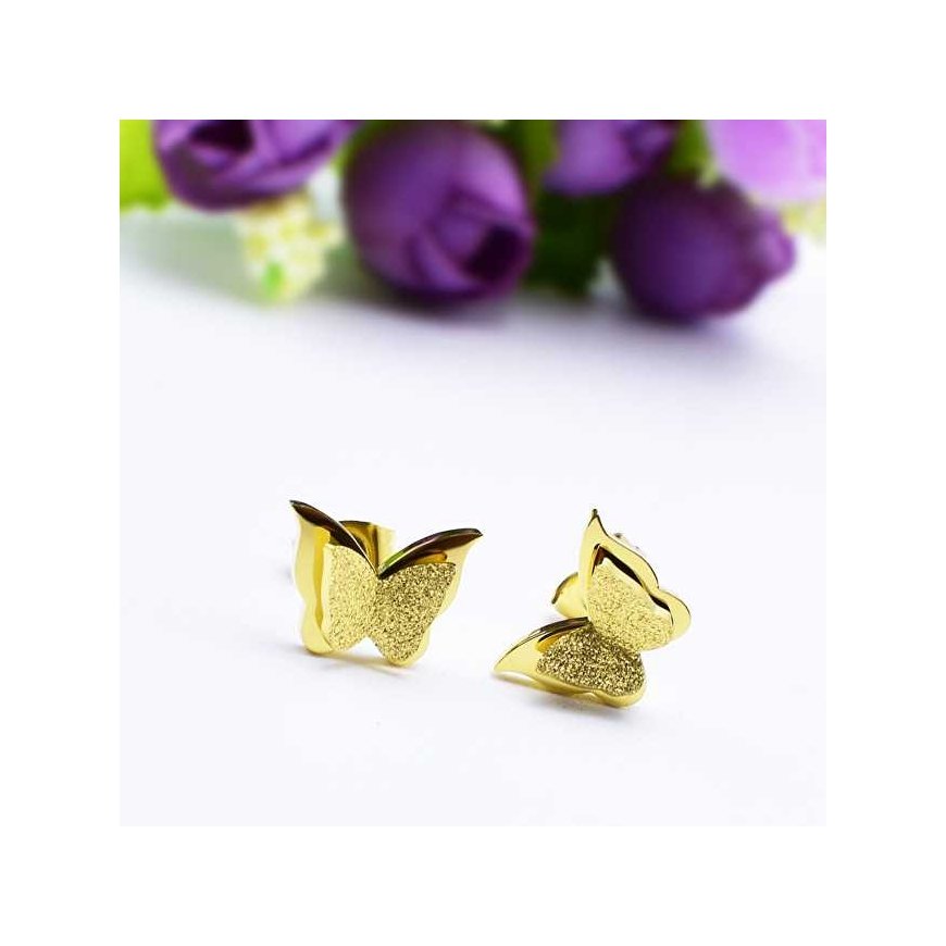 Trolley Plated butterfly earring Metal butterfly KES-048-GOLD – 2