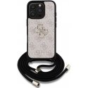 Guess PU 4G Metal Logo Crossbody Strap dėklas skirtas Apple iPhone 16 Pro Max rožinės spalvos