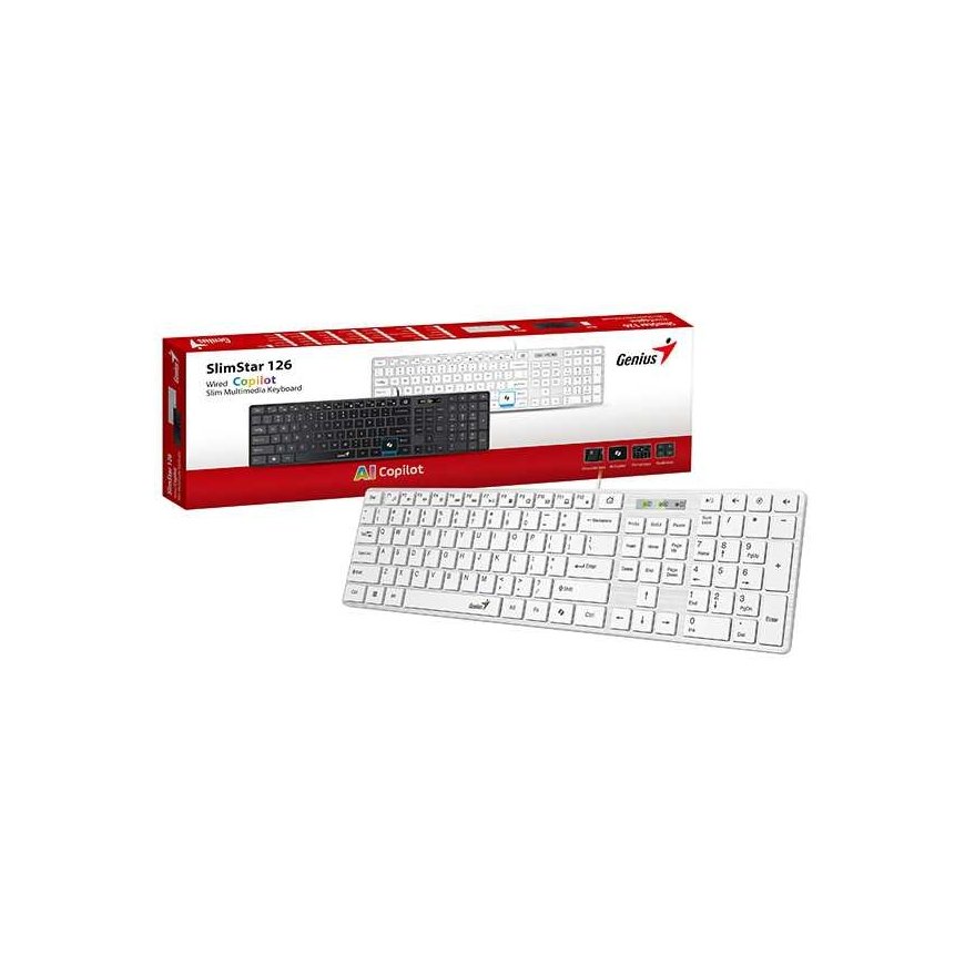Genius SlimStar 126 COPILOT, klaviatūra CZ/SK, klasikinė, su laidu (USB), balta – 2