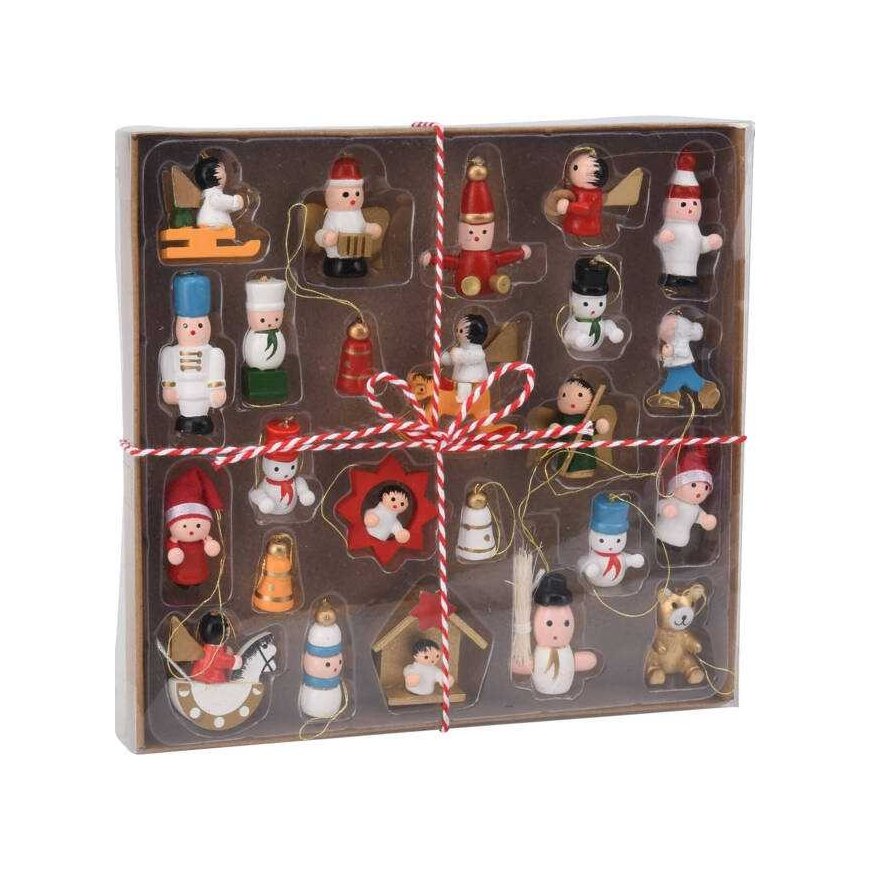 Home Styling Collection Wooden Christmas Tree Ornaments Set, 24 pcs.