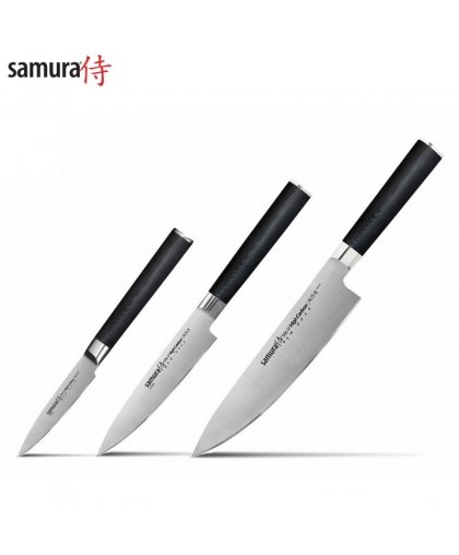 Samura MO-V Set of 3pcs. knives Paring 90mm / Utility 125mm / Chef's 200mm from AUS 8 Japanese steel 59 HRC