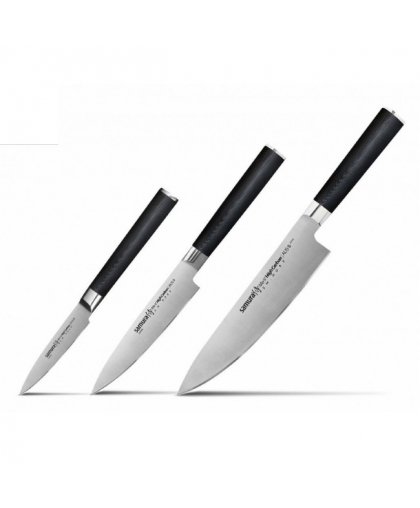 Samura MO-V Set of 3pcs. knives Paring 90mm / Utility 125mm / Chef's 200mm from AUS 8 Japanese steel 59 HRC – 2