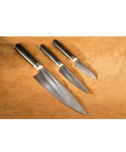 Samura MO-V Set of 3pcs. knives Paring 90mm / Utility 125mm / Chef's 200mm from AUS 8 Japanese steel 59 HRC – 4