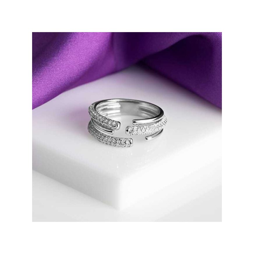 Brilio Silver Luxurious open ring with clear zirconia RI036W – 3