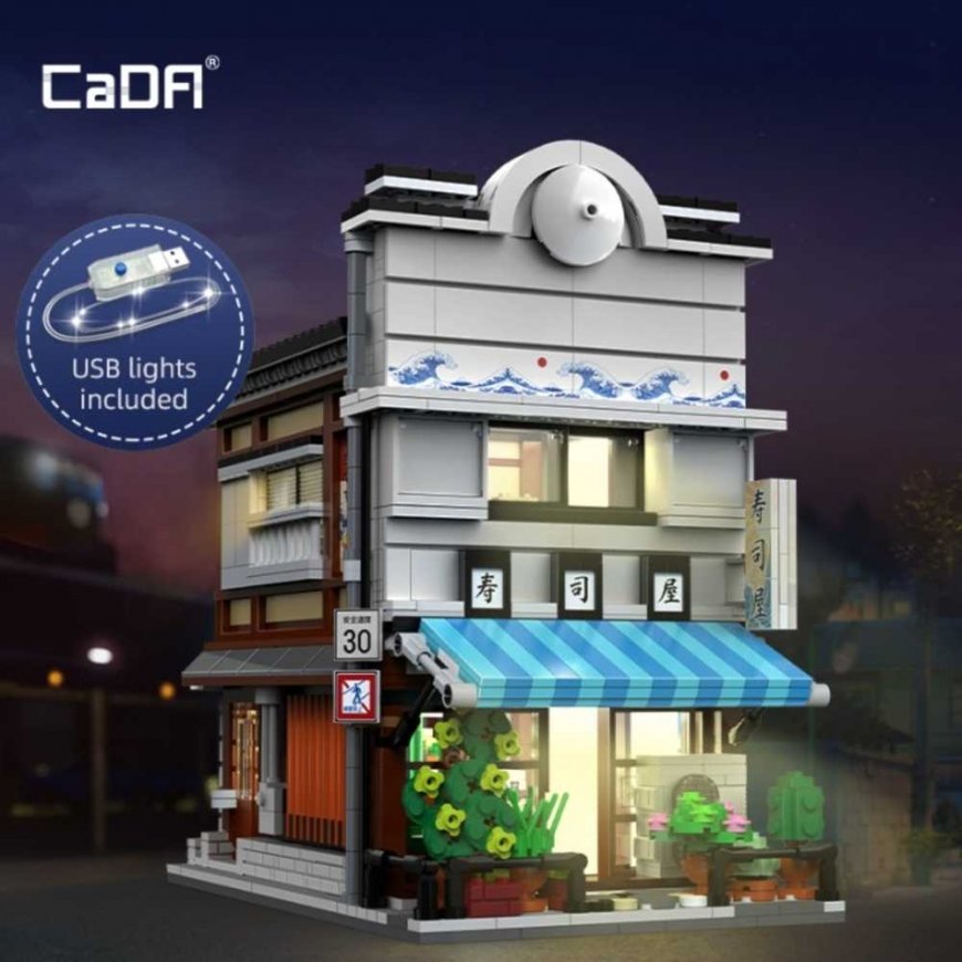 CaDA Ehitusplokid Sushi Shop Jaapani stiilis hoone LED lambid 1665 tk C66018W – 2