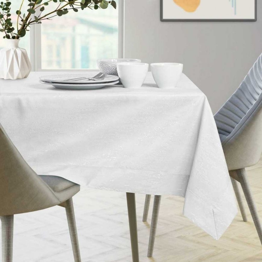 Vesta white pressed modern tablecloth 140x300 AmeliaHome