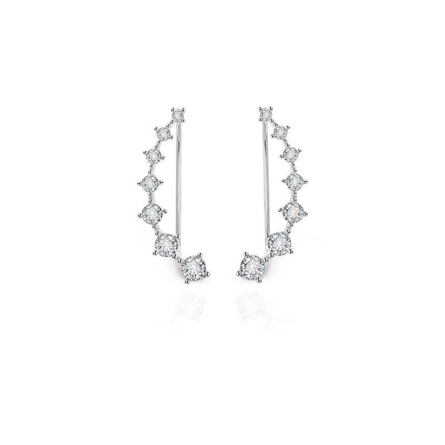Beneto Silver Longitudinal Earrings with Clear Crystals AGU2712