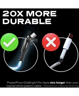 STATIK PowerPivot Pro, šviečiantis LED laidas, USB-C į USB-C, 2m, Juodas