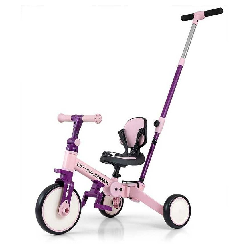 Milly Mally Optimus Max 5in1 tricycle with a steering handle, pink