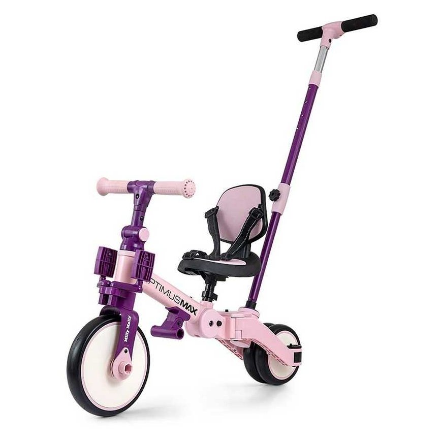 Milly Mally Optimus Max 5in1 tricycle with a steering handle, pink – 5